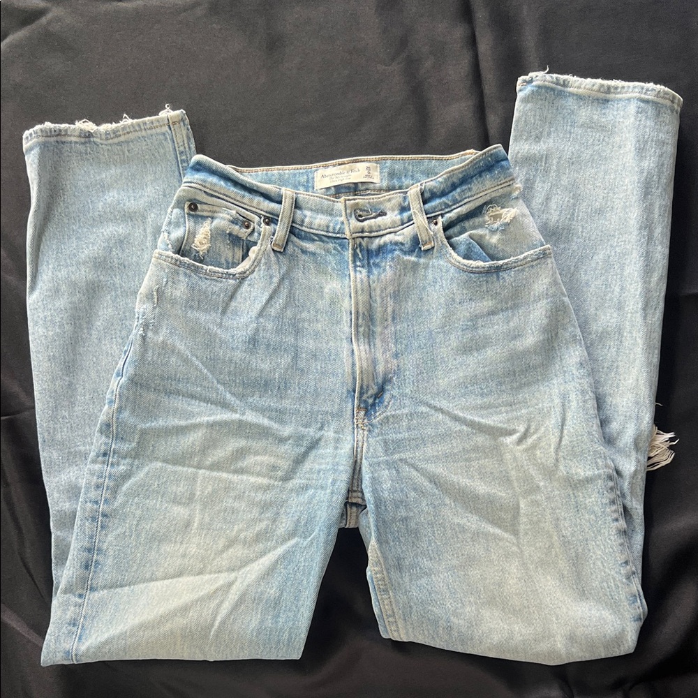 Abercrombie & Fitch Light Blue Straight Leg Jeans with Fray